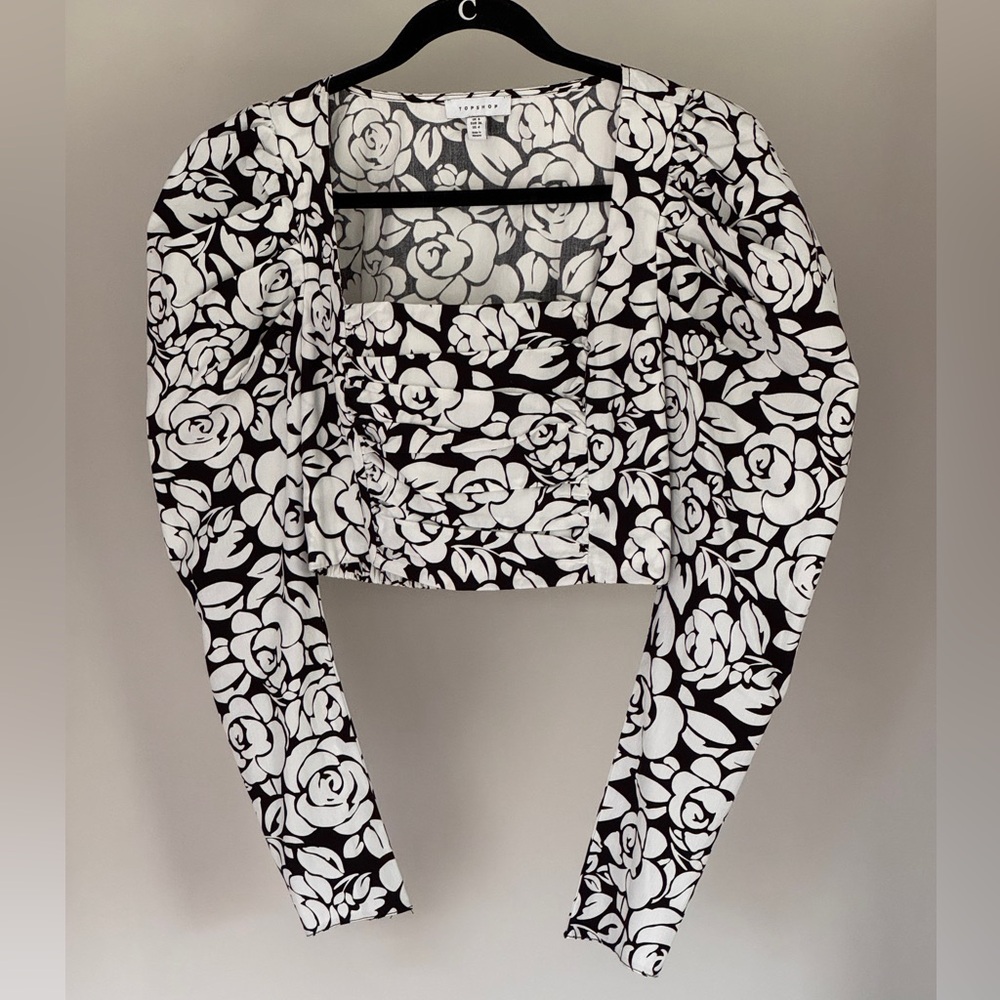 Topshop Black and White Crop Cut Out Blouse